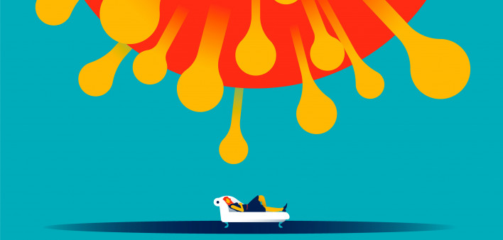 covid woman on therapist couch illustration
