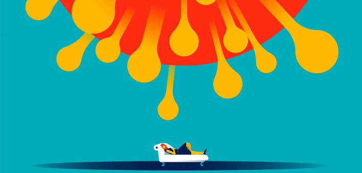 covid woman on therapist couch illustration