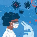 Woman Scientist Researching COVID-19 Concept stock illustration Healthcare And Medicine, Science, Illustration,