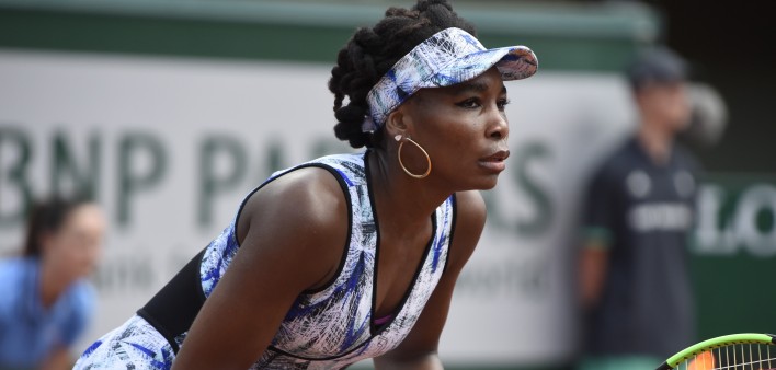Venus Williams (USA) competes against Kurumi Nara (JPN) in round 2 at The French Open on May 31, 2017 in Paris, France.